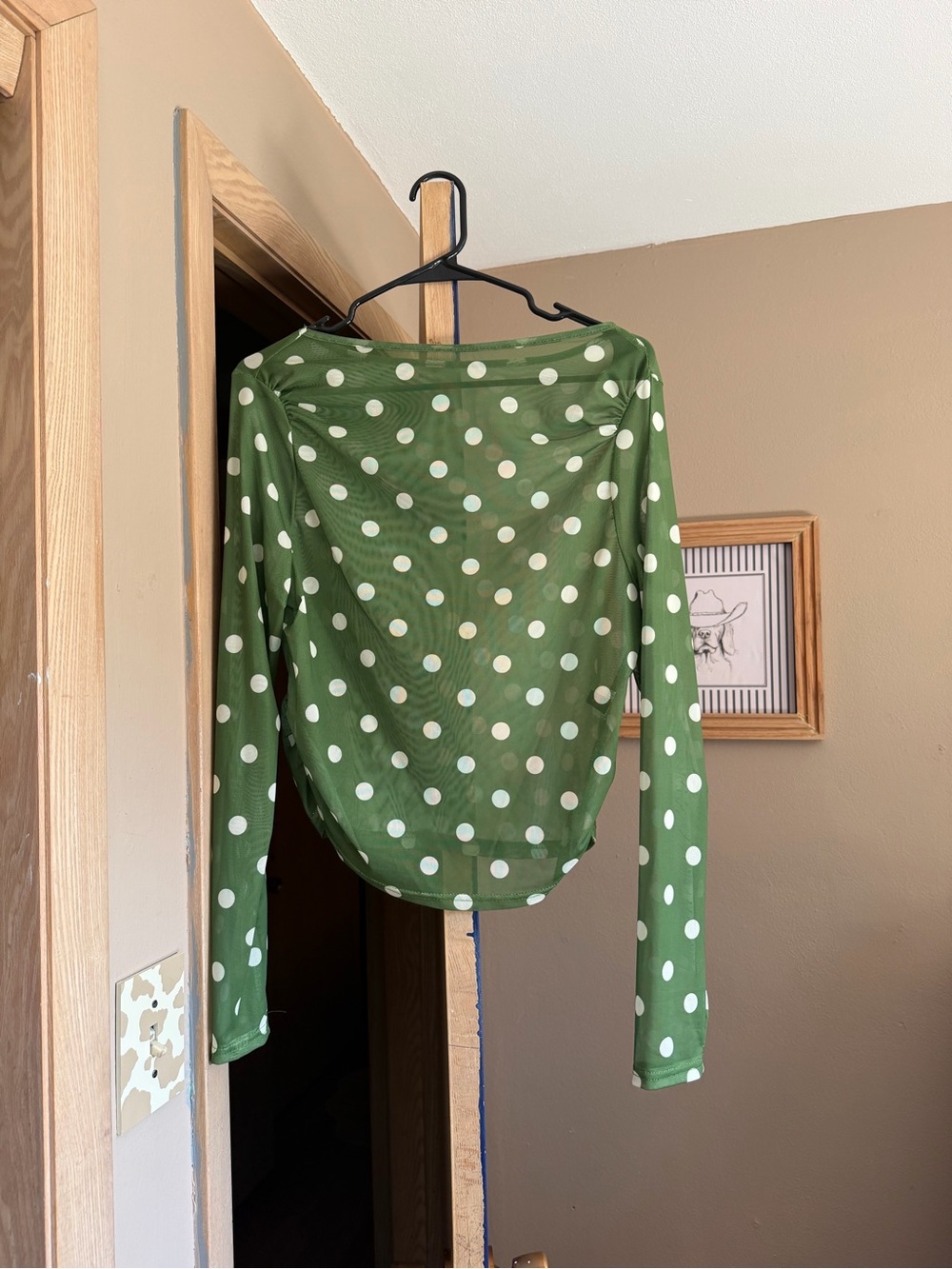 SHEIN Olive Green Long-Sleeve Polka Dot Top